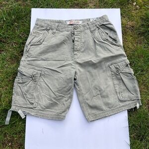 Mens Cargo Shorts Size 33 Olive Green Cotton Relaxed Fit Casual